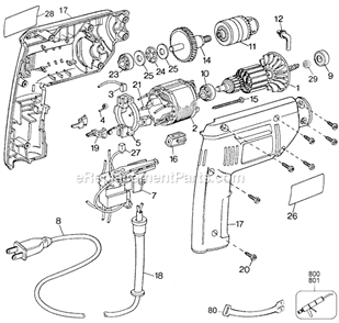Page A Diagram and Parts List for 7193 Type 2 Black and Decker Electric Drill
